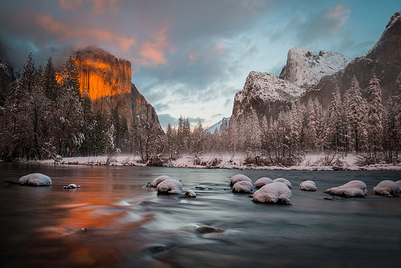 Valley View Sunset in Yosemite after a snow storm