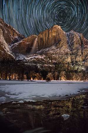 1 hour star trails over Upper Yosemite Falls