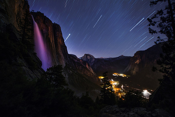 Upper Yosemite Falls & Half Dome 1 hour exposure