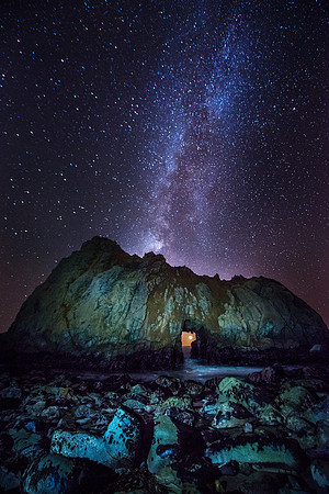 Milky Way over Pfeiffer Beach with a Crescent Moon Part 1