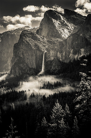 Bridal Veil Falls Black and White #3, Yosemite