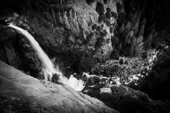 Lower Yosemite Falls from above, B+W