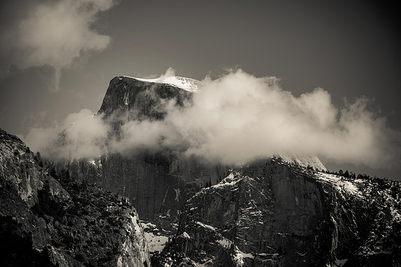 Half Dome with cloud, Black and White