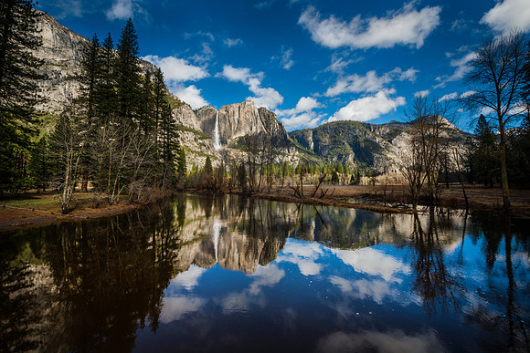 Upper Yosemite Falls reflection from Swinging Bridge #1