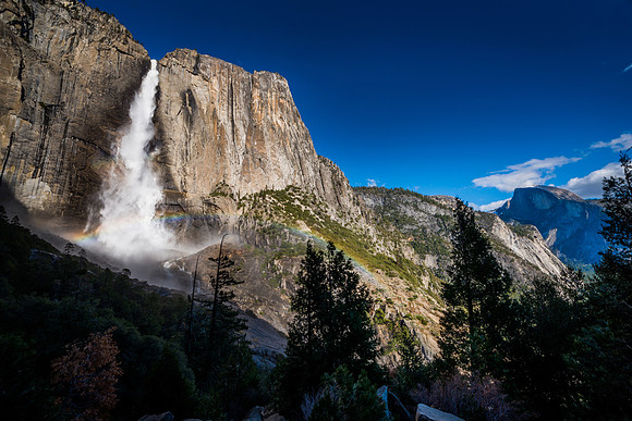 Rainbow Upper Yosemite Falls with Half Dome