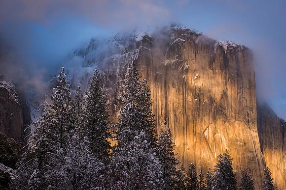 Close up of El Capitan in Winter, Yosemite
