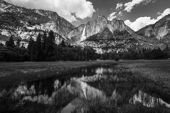 Upper Yosemite Falls Reflection B+W